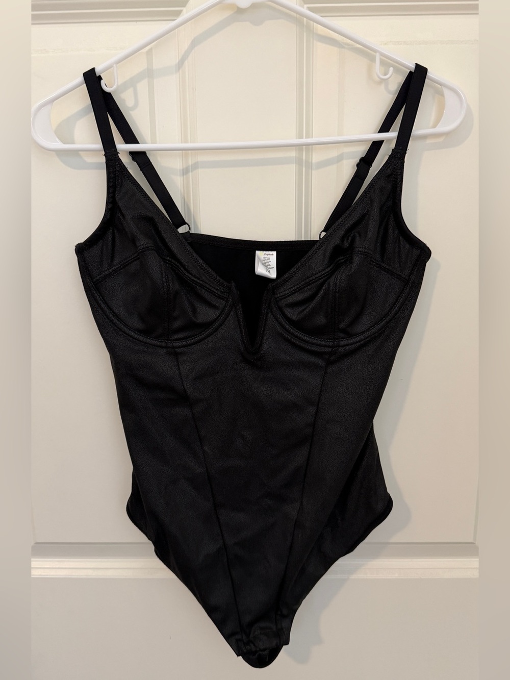 Popilush Black Faux Leather Underwire Corset Bodysuit Size M